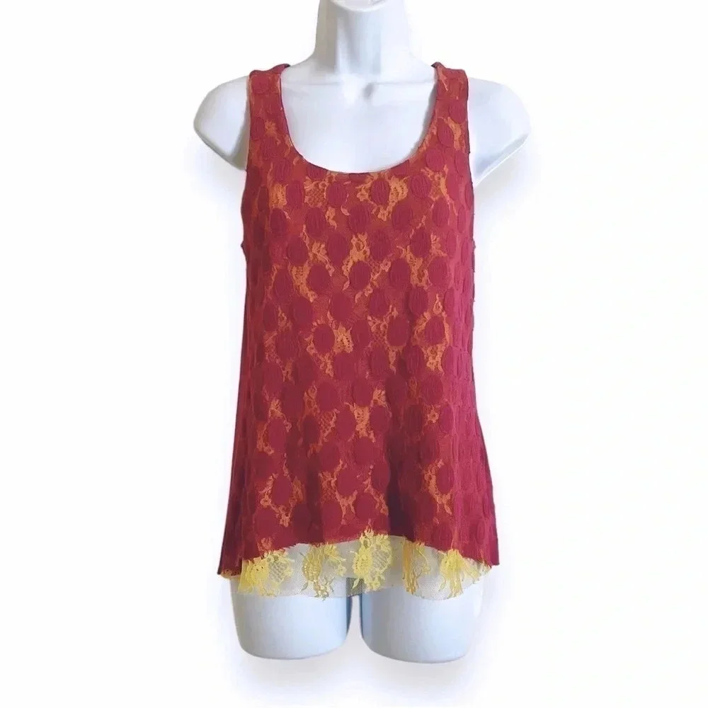 Anthropologie Y2K Lace Romantic Fairy Tank Top Raspberry Yellow Size XS USA - Picture 2 of 8